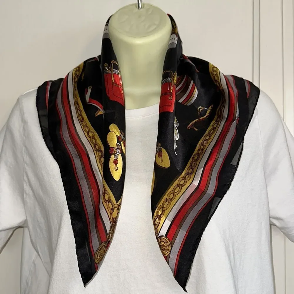 Cejon beach themed black, red, gold,‎ white & gray silk square scarf